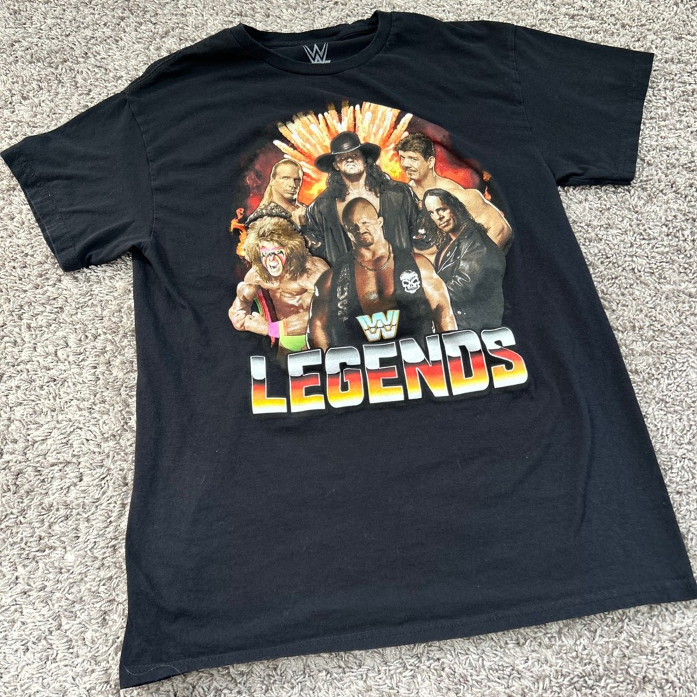 WWE Legends T Shirt Black Stone‎ Cold Undertaker Ultimate Warrior Mens M